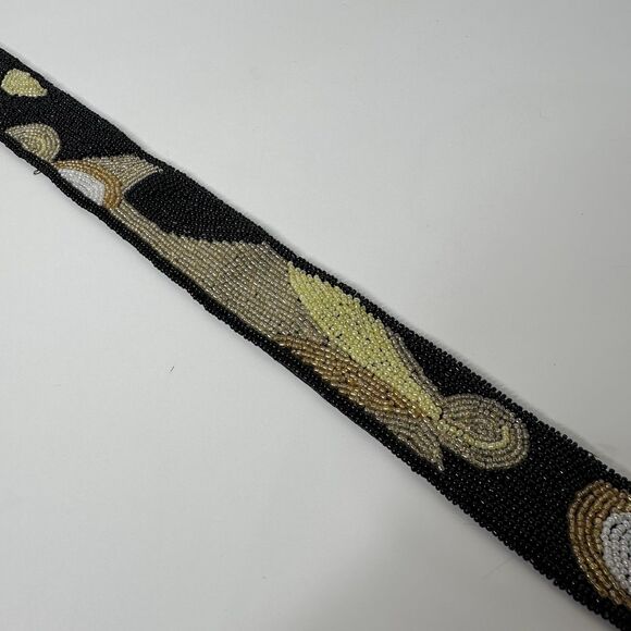 Abstract Seed Bead Silk Belt Womens Sz M Rhinestone O-Ring Buckle Evening Formal - Picture 5 of 15